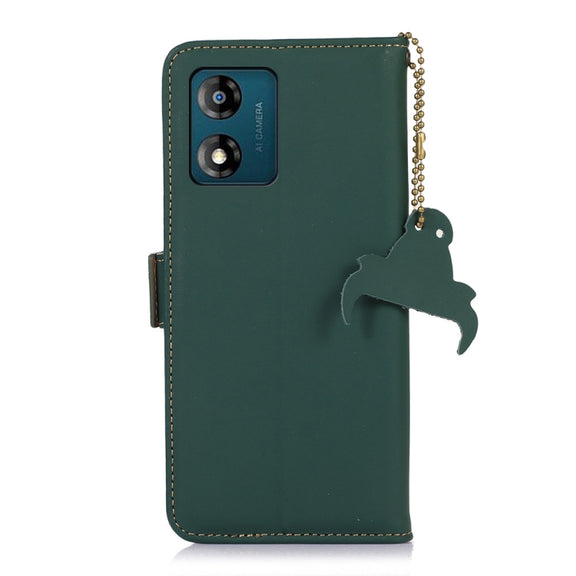For Motorola Moto E13 Genuine Leather Magnetic RFID Leather Phone Case(Green)