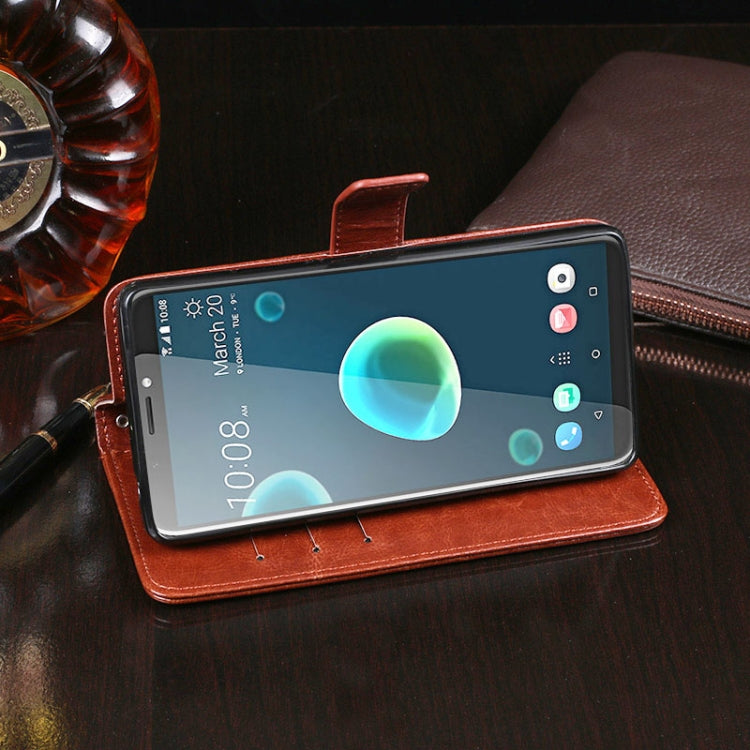 For HTC Desire 12+ idewei Crazy Horse Texture Horizontal Flip Leather Case with Holder & Card Slots & Wallet(Red)
