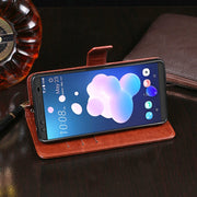 For HTC U12+ idewei Crazy Horse Texture Horizontal Flip Leather Case with Holder & Card Slots & Wallet(Dark Blue)