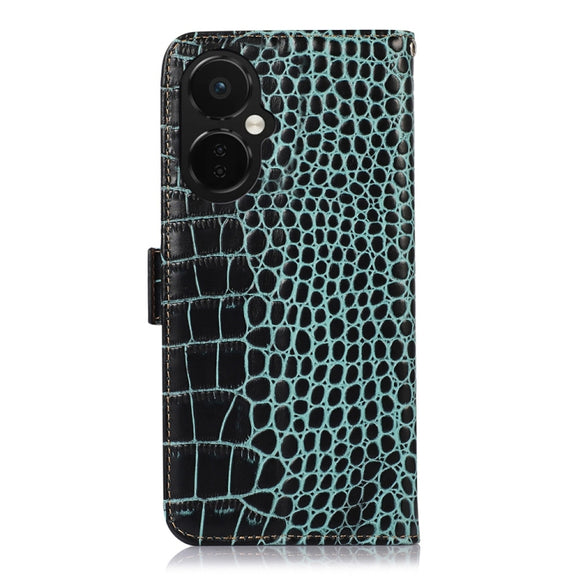 For OnePlus Nord CE 3 Lite Crocodile Top Layer Cowhide RFID Leather Phone Case(Green)