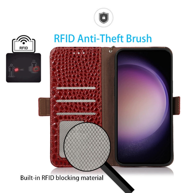 For Motorola Moto E13 4G 2023 Crocodile Top Layer Cowhide RFID Leather Phone Case(Red)