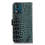 For Motorola Moto E13 4G 2023 Crocodile Top Layer Cowhide RFID Leather Phone Case(Green)