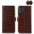 For Motorola Moto E13 4G 2023 Crocodile Top Layer Cowhide RFID Leather Phone Case(Brown) - Motorola Cases by PMC TechLife | Online Shopping South Africa | PMC TechLife | Buy Now Pay Later Mobicred