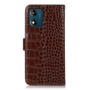 For Motorola Moto E13 4G 2023 Crocodile Top Layer Cowhide RFID Leather Phone Case(Brown)