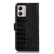 For Motorola Moto G53 5G Crocodile Top Layer Cowhide RFID Leather Phone Case(Black)