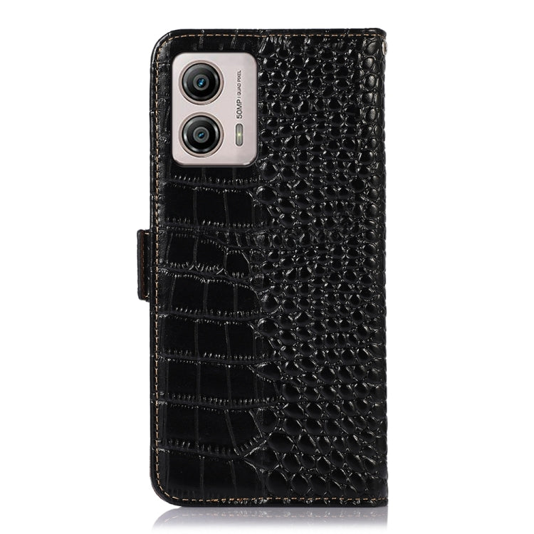 For Motorola Moto G53 5G Crocodile Top Layer Cowhide RFID Leather Phone Case(Black)