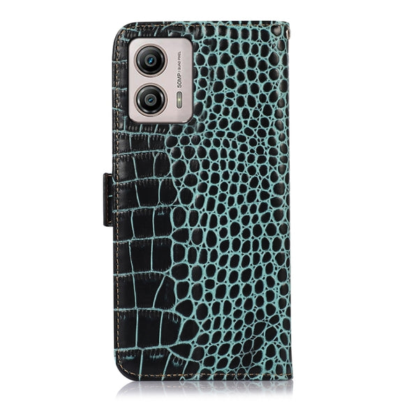 For Motorola Moto G53 5G Crocodile Top Layer Cowhide RFID Leather Phone Case(Green)