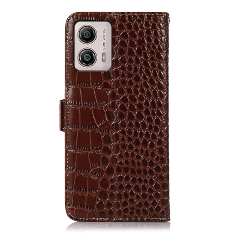 For Motorola Moto G53 5G Crocodile Top Layer Cowhide RFID Leather Phone Case(Brown)