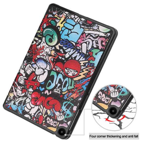 For Huawei Matepad SE 10.4 Custer Painted 3-Fold Holder Leather Tablet Case(Graffiti)
