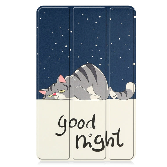 For Huawei Matepad SE 10.4 Custer Painted 3-Fold Holder Leather Tablet Case(Lazy Cat)