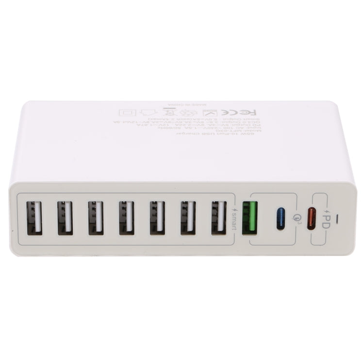 MFT-03Q 10 in 1 65W QC3.0 USB Smart Fast Charger, Plug Type:US Plug(White)