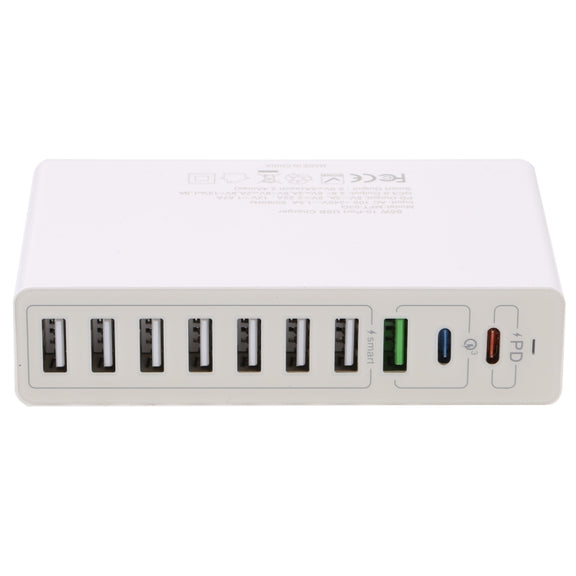 MFT-03Q 10 in 1 65W QC3.0 USB Smart Fast Charger, Plug Type:US Plug(White)