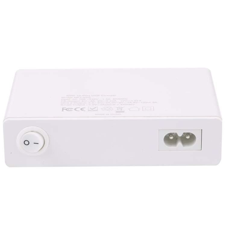 MFT-03Q 10 in 1 65W QC3.0 USB Smart Fast Charger, Plug Type:US Plug(White)