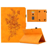 For 8 inch Tablets Peony Butterfly Embossed Leather Tablet Case(Khaki)