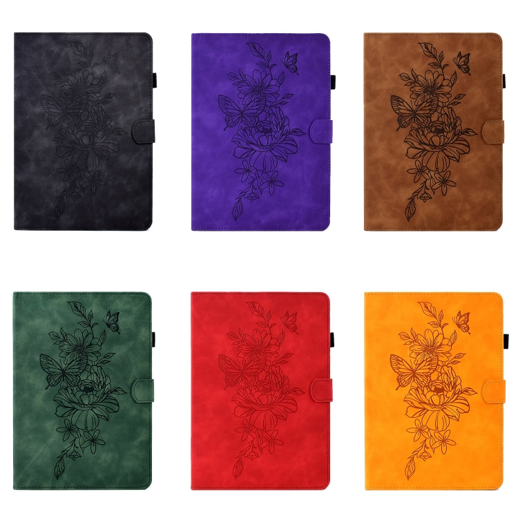 Peony Butterfly Embossed Leather Tablet Case For Huawei MatePad T 10 / T 10s / Honor Tablet Enjoy 2 / Pad X6 / Pad 6(Khaki)