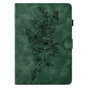For Amazon Kindle 11th 2024 / 2022 Peony Butterfly Embossed Leather Smart Tablet Case(Green)