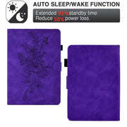 For Amazon Kindle 11th 2022 Peony Butterfly Embossed Leather Smart Tablet Case(Purple)