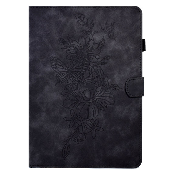 For Amazon Kindle 11th 2024 / 2022 Peony Butterfly Embossed Leather Smart Tablet Case(Black)