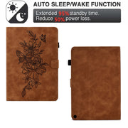 For Amazon Kindle Fire HD10 2021 Peony Butterfly Embossed Leather Smart Tablet Case(Brown)