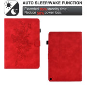For Amazon Kindle Fire HD10 2021 Peony Butterfly Embossed Leather Smart Tablet Case(Red)