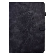 For Amazon Kindle Fire HD10 2021 Peony Butterfly Embossed Leather Smart Tablet Case(Black)