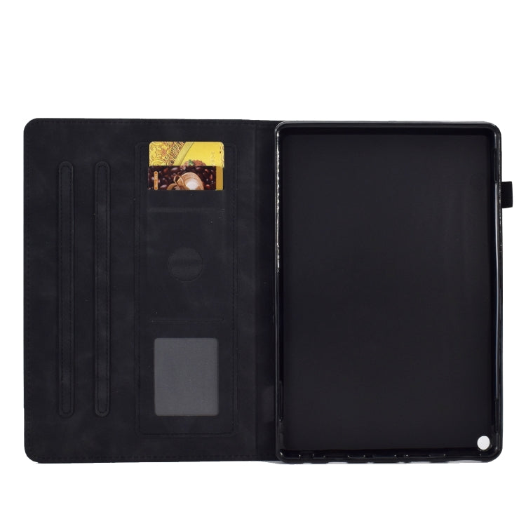 For Amazon Kindle Fire HD10 2021 Peony Butterfly Embossed Leather Smart Tablet Case(Black)