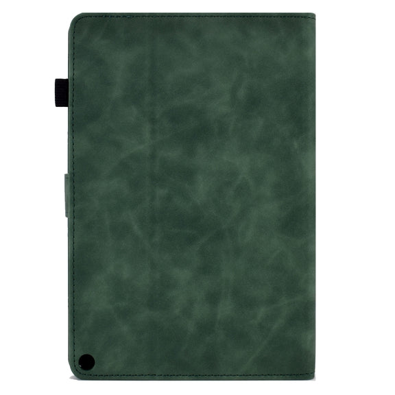 For Amazon Kindle Fire HD8 2022 Peony Butterfly Embossed Leather Smart Tablet Case(Green)