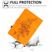 For Amazon Kindle Fire HD8 2022 Peony Butterfly Embossed Leather Smart Tablet Case(Khaki)