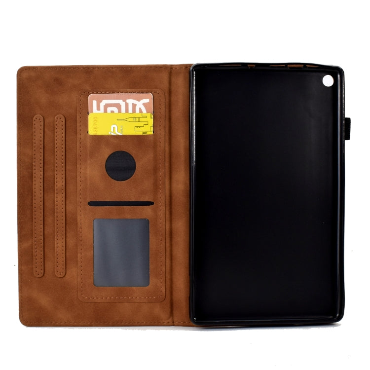 For Amazon Kindle Fire HD8 2018/2017/2016 Peony Butterfly Embossed Leather Smart Tablet Case(Brown)