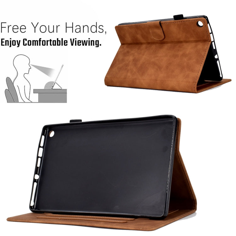 For Amazon Kindle Fire HD8 2018/2017/2016 Peony Butterfly Embossed Leather Smart Tablet Case(Brown)