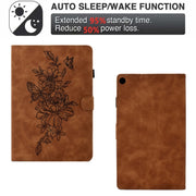 For Amazon Kindle Fire HD8 2018/2017/2016 Peony Butterfly Embossed Leather Smart Tablet Case(Brown)