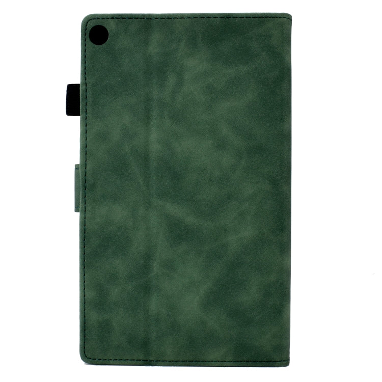 For Amazon Kindle Fire HD8 2018/2017/2016 Peony Butterfly Embossed Leather Smart Tablet Case(Green)