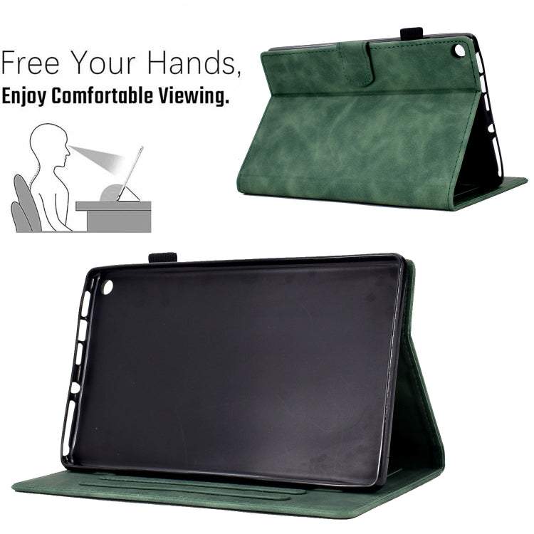 For Amazon Kindle Fire HD8 2018/2017/2016 Peony Butterfly Embossed Leather Smart Tablet Case(Green)