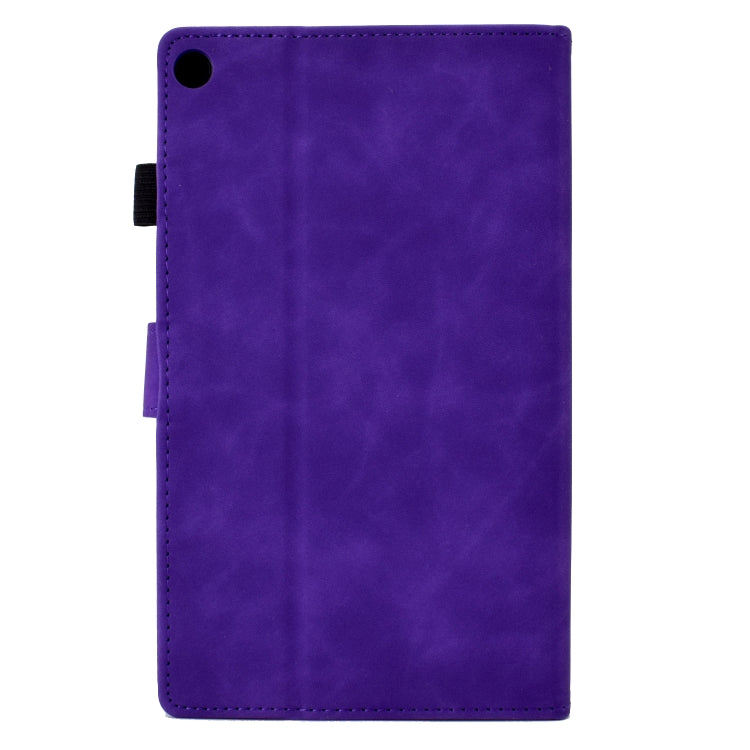 For Amazon Kindle Fire HD8 2018/2017/2016 Peony Butterfly Embossed Leather Smart Tablet Case(Purple)