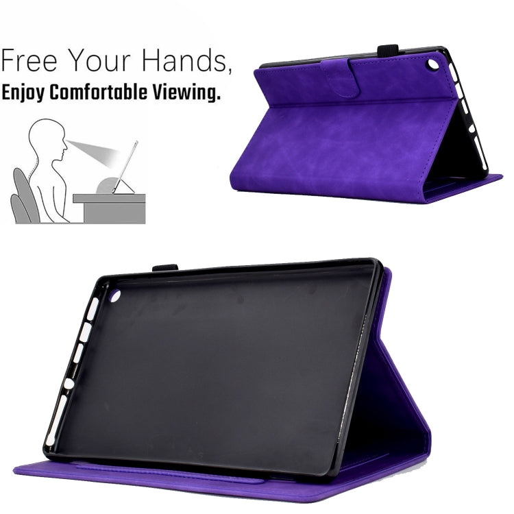 For Amazon Kindle Fire HD8 2018/2017/2016 Peony Butterfly Embossed Leather Smart Tablet Case(Purple)