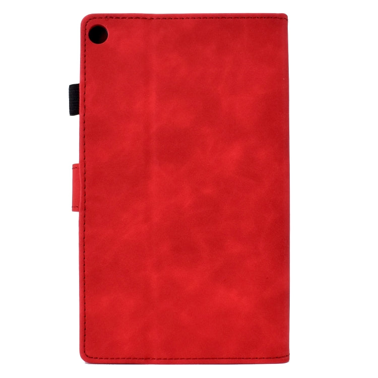 For Amazon Kindle Fire HD8 2018/2017/2016 Peony Butterfly Embossed Leather Smart Tablet Case(Red)