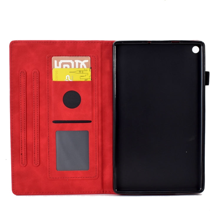 For Amazon Kindle Fire HD8 2018/2017/2016 Peony Butterfly Embossed Leather Smart Tablet Case(Red)