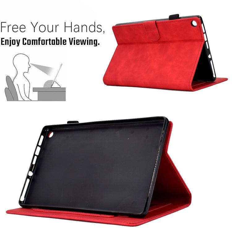 For Amazon Kindle Fire HD8 2018/2017/2016 Peony Butterfly Embossed Leather Smart Tablet Case(Red)