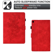 For Amazon Kindle Fire HD8 2018/2017/2016 Peony Butterfly Embossed Leather Smart Tablet Case(Red)