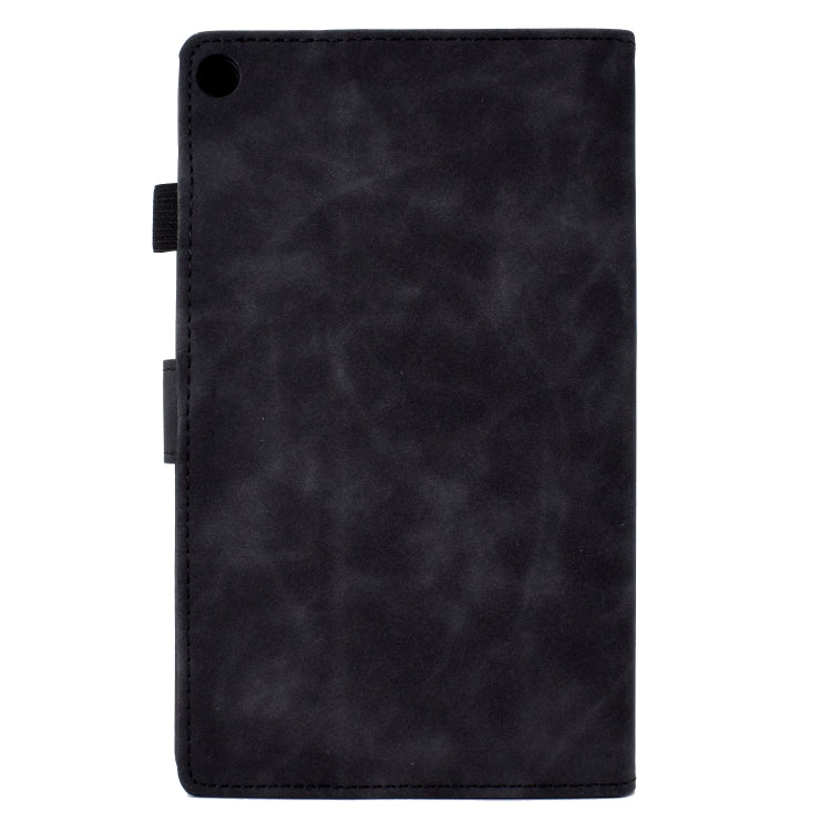 For Amazon Kindle Fire HD8 2018/2017/2016 Peony Butterfly Embossed Leather Smart Tablet Case(Black)