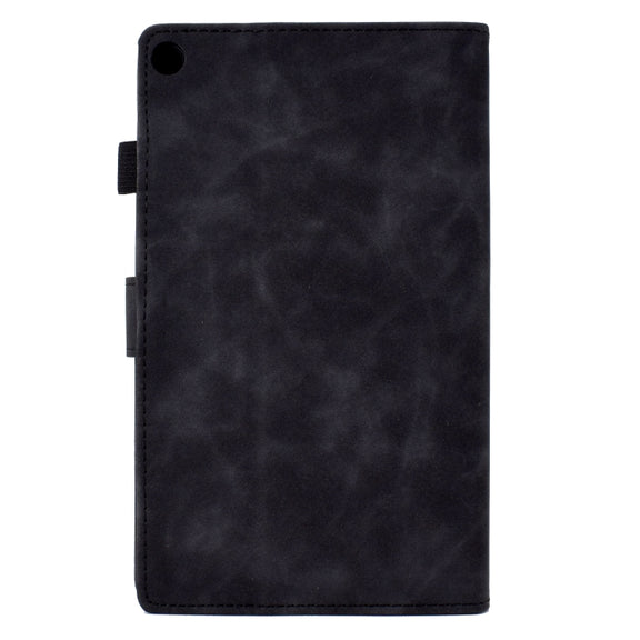 For Amazon Kindle Fire HD8 2018/2017/2016 Peony Butterfly Embossed Leather Smart Tablet Case(Black)