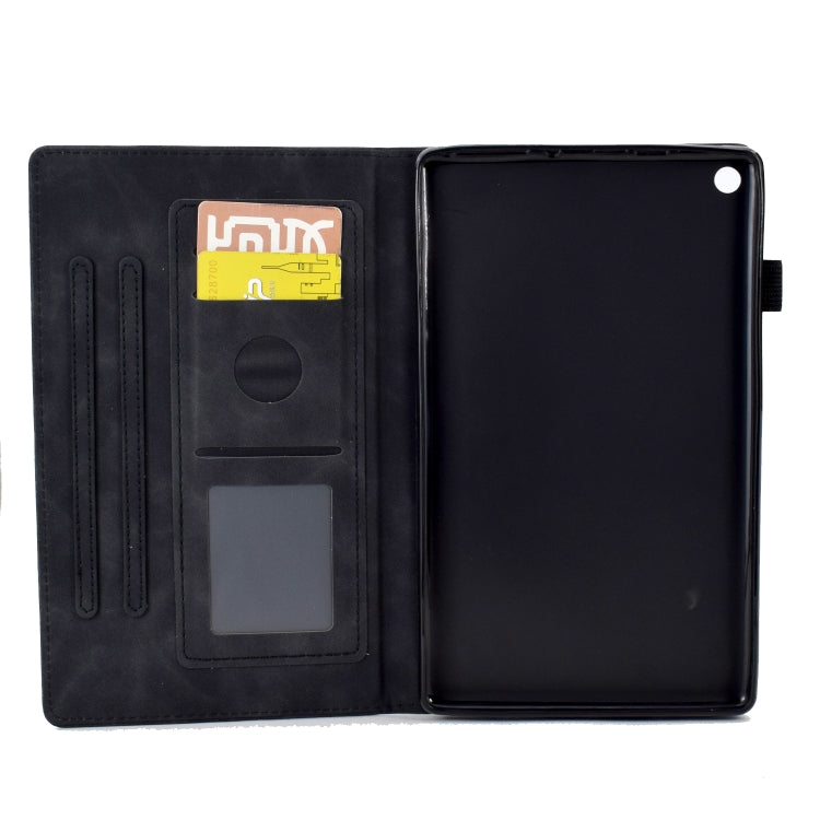 For Amazon Kindle Fire HD8 2018/2017/2016 Peony Butterfly Embossed Leather Smart Tablet Case(Black)