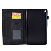For Amazon Kindle Fire HD8 2018/2017/2016 Peony Butterfly Embossed Leather Smart Tablet Case(Black)