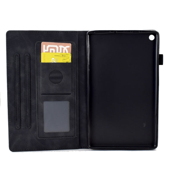 For Amazon Kindle Fire HD8 2018/2017/2016 Peony Butterfly Embossed Leather Smart Tablet Case(Black)