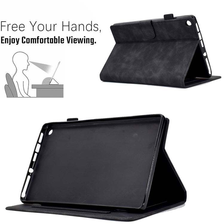 For Amazon Kindle Fire HD8 2018/2017/2016 Peony Butterfly Embossed Leather Smart Tablet Case(Black)