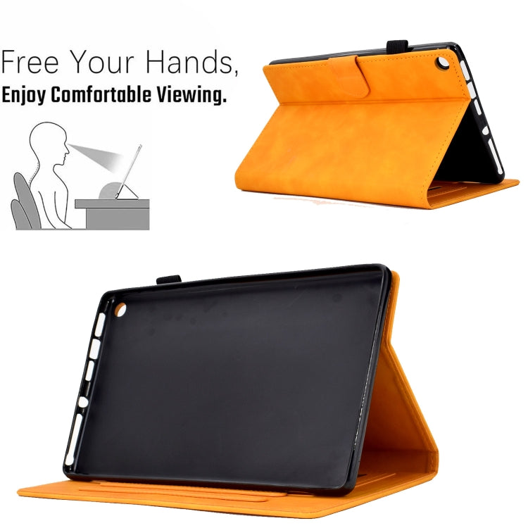 For Amazon Kindle Fire HD8 2018/2017/2016 Peony Butterfly Embossed Leather Smart Tablet Case(Khaki)