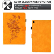For Amazon Kindle Fire HD8 2018/2017/2016 Peony Butterfly Embossed Leather Smart Tablet Case(Khaki)