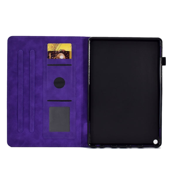 For Amazon Kindle Fire HD8 2020 Peony Butterfly Embossed Leather Smart Tablet Case(Purple)