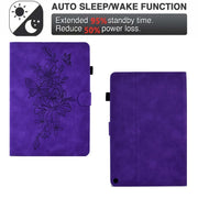 For Amazon Kindle Fire HD8 2020 Peony Butterfly Embossed Leather Smart Tablet Case(Purple)