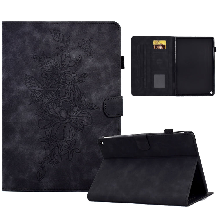 For Amazon Kindle Fire HD8 2020 Peony Butterfly Embossed Leather Smart Tablet Case(Black)
